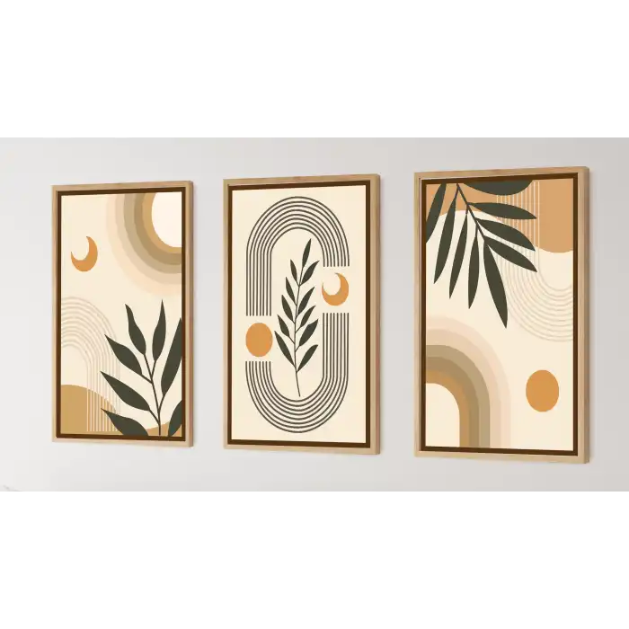 Bestablo 3 Parça Doğal Ahşap Çerçeveli Bohem Tablo Seti, Ev Dekoru Bestablo