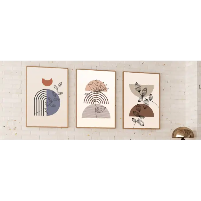 Bestablo 3 Parça Doğal Ahşap Çerçeveli Renkli Boho Tablo Seti Bestablo