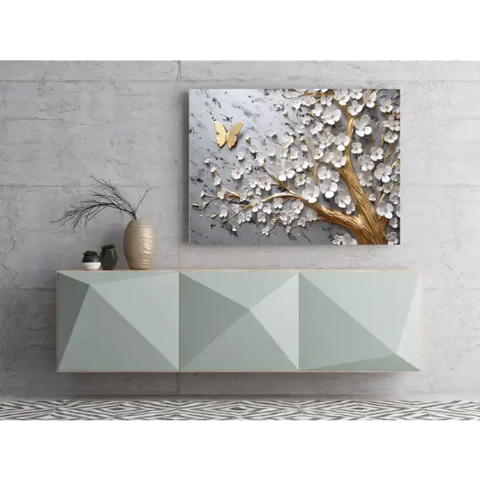 Bestablo Dekoratif Beyaz Çiçekler Kanvas Tablo Bestablo