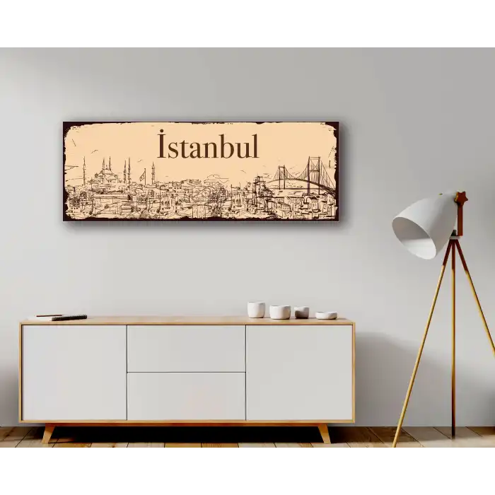 Bestablo İstanbul Yazılı Panaromik Manzara Kanvas Tablo, Ev Dekoru, Bestablo