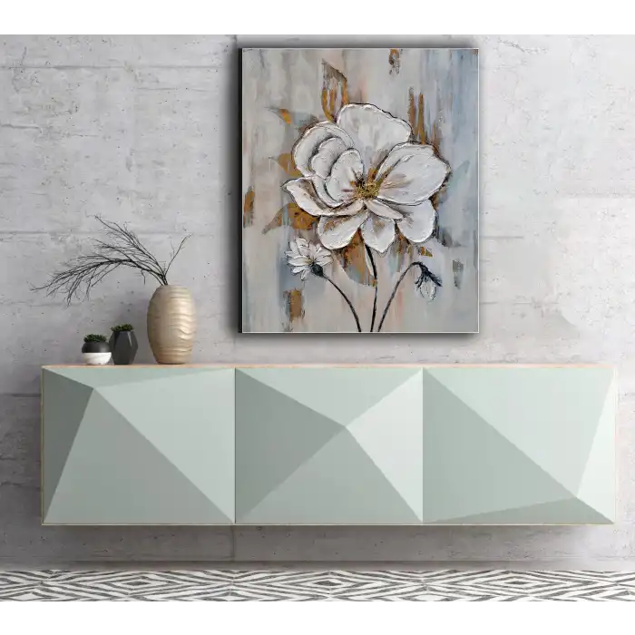 Bestablo Yağlı Boya Görünümlü Dekoratif Çiçekler Kanvas Tablo, Ev Dekoru, Bestablo