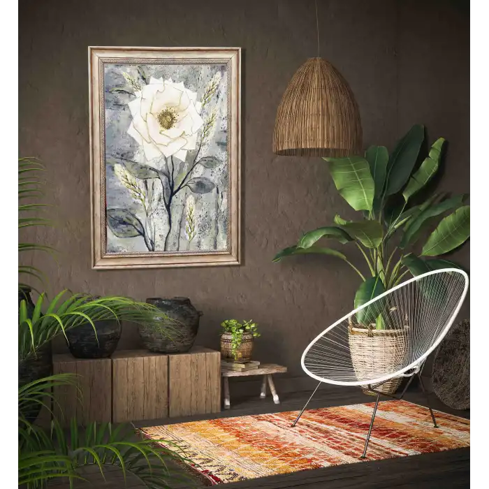 Eskitme Çerçeveli Dekoratif Çiçek Ahşap Tablo