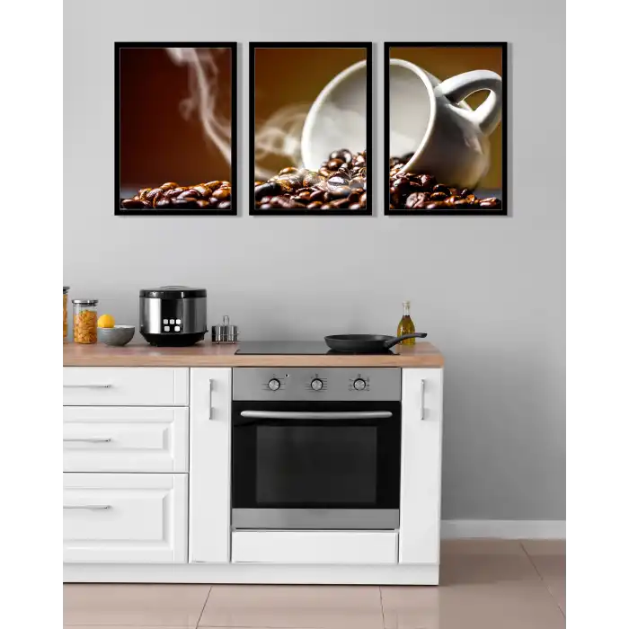 Kahve Temalı Çerçeveli Ahşap Tablo Seti, Ev Dekoru