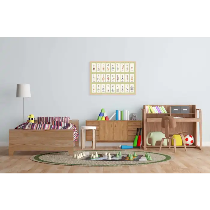 Yeşil Harfler Doğal Ahşap Çerçeveli Tablo , Ahşap Tablo , Ev Dekoru