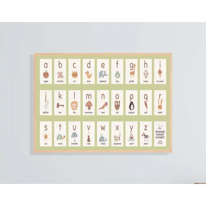 Yeşil Harfler Doğal Ahşap Çerçeveli Tablo , Ahşap Tablo , Ev Dekoru