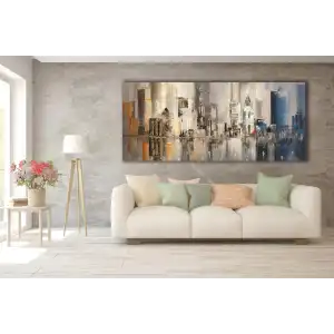 YAĞLI BOYA GÖRÜNÜMLÜ MODERN SOYUT ŞEHİR KANVAS TABLO