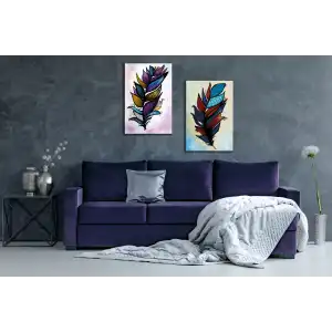 2 PARÇA DEKORATİF KUŞ TÜYÜ KANVAS TABLO