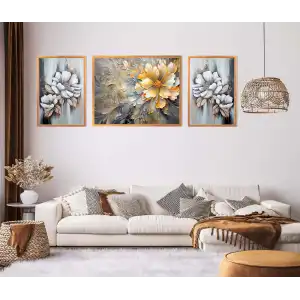 3lü Dekoratif Yağlı Boya Görünümlü Çerçeveli Tablo , Ev Dekoru , Soyut Tablo , Ahşap Tablo