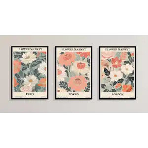 3lü Flowers London Çerçeveli Ahşap Tablo , Ev Dekoru , Soyut Tablo , Ahşap Tablo