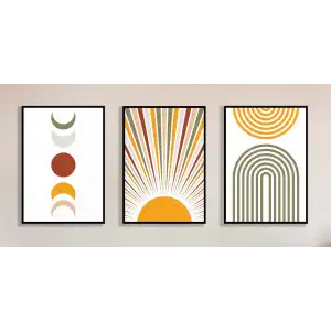 3lü Güneş ve Ay Dekoratif Çerçeveli Tablo , Ev Dekoru , Soyut Tablo , Ahşap Tablo