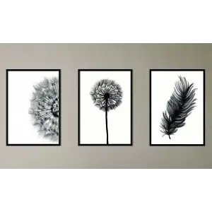 3lü Karahindiba Çerçeveli Ahşap Tablo , Ev Dekoru , Soyut Tablo , Ahşap Tablo