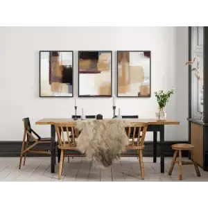 3lü Krem, Soyut Çerçeveli Tablo Life , Ev Dekoru , Soyut Tablo , Ahşap Tablo