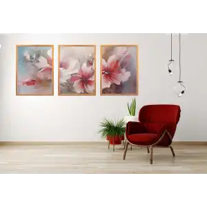 3lü Pembe Soyut Çerçeveli Tablo Life , Ev Dekoru , Soyut Tablo , Ahşap Tablo