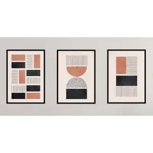 3lü Pudra Siyah Çizgiler Çerçeveli Ahşap Tablo , Ev Dekoru , Soyut Tablo , Ahşap Tablo