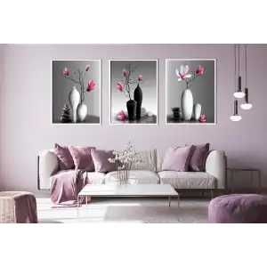 3lü Vazoda Çiçek Çerçeveli Ahşap Tablo , Ev Dekoru , Soyut Tablo , Ahşap Tablo