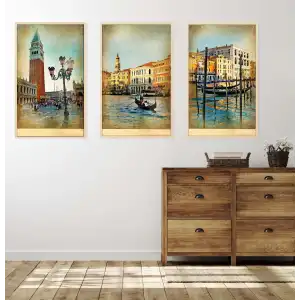 3lü Venedik Çerçeveli Tablo Life , Ev Dekoru , Soyut Tablo , Ahşap Tablo