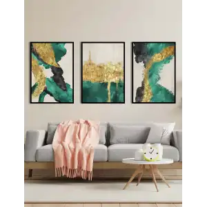 3lü Yeşil Dekoratif Çerçeveli Tablo Life , Ev Dekoru , Soyut Tablo , Ahşap Tablo
