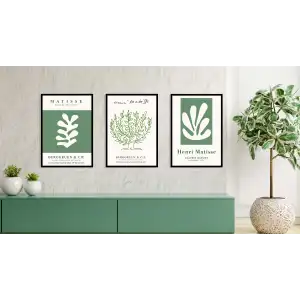 3lü Yeşil Matisse Çerçeveli Tablo , Ev Dekoru , Soyut Tablo , Ahşap Tablo