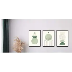 3lü Yeşil Soyut Çerçeveli Ahşap Tablo , Ev Dekoru , Soyut Tablo , Ahşap Tablo