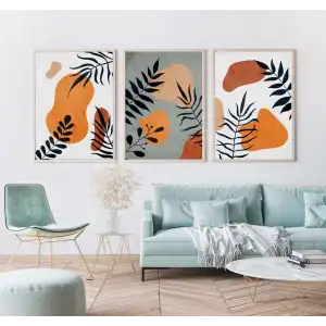 3 Parça Boho Çerçeveli Ahşap Tablo Seti, Ev Dekoru, Soyut Tablo