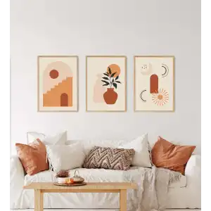 3 Parça Çerçeveli Bohem Ahşap Tablo Seti, Ev Dekoru