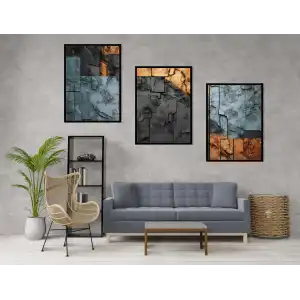 3 Parça Çerçeveli Dekoratif Ahşap Tablo seti, Ev Dekoru, Soyut Tablo