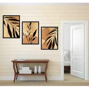 3 Parça Çerçeveli Dekoratif Boho Ahşap Tablo seti, Ev Dekoru, Soyut Tablo
