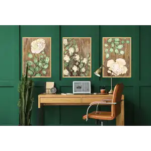 3 Parça Çerçeveli Dekoratif Güller Ahşap Tablo seti, Ev Dekoru, Soyut Tablo