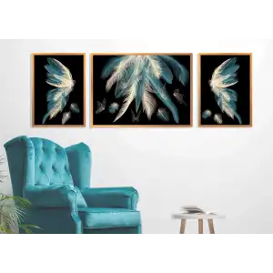 3 Parça Çerçeveli Dekoratif Kuş Tüyü Ahşap Tablo seti, Ev Dekoru