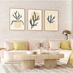 3 Parça Çerçeveli Dekoratif Soyut Çiçekler Ahşap Tablo seti, Ev Dekoru, Soyut Tablo