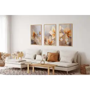 3 Parça Çerçeveli Kabartma Görünümlü Dekoratif Çiçekler Ahşap Tablo seti, Ev Dekoru, Soyut Tablo