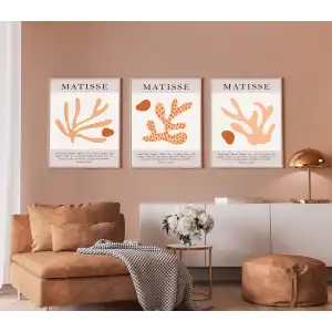 3 Parça Çerçeveli Matisse Ahşap Tablo Seti, Soyut Tablo, Ev Dekoru