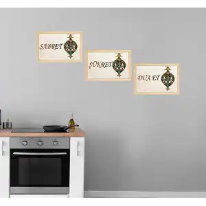 3 Parça Çerçeveli Sabret, Şükret, Dua Et Yazılı Ahşap Tablo Seti