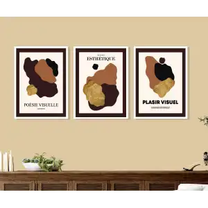 3 Parça Çerçeveli Soyut Ahşap Tablo Seti, Ev Dekoru