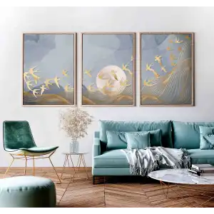 3 Parça Çerçeveli Soyut Ahşap Tablo Seti, Ev Dekoru
