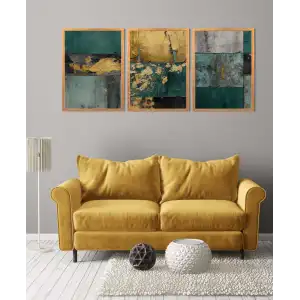 3 Parça Çerçeveli Soyut Ahşap Tablo Seti, Ev Dekoru, Çerçeveli Tablo
