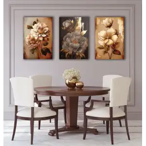 3 PARÇA DEKORATİF ÇİÇEKLER KANVAS TABLO