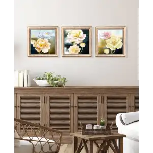 3 Parça Eskitme Çerçeveli Güller Ahşap Tablo Seti, Ev Dekoru