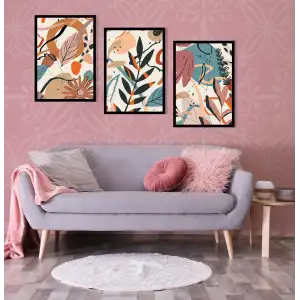 3 Parça Renkli Bohem Çerçeveli Ahşap Tablo seti, Ev Dekoru, Bohem