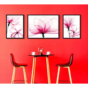3 Parça Sulu Boya Dekoratif Çiçekler Çerçeveli Ahşap Tablo Seti