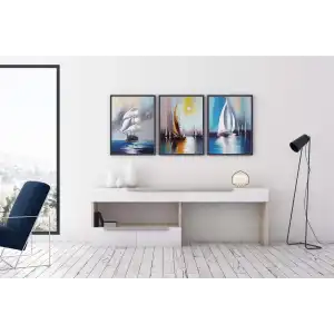 3 Parça Yelkenler Çerçeveli Tablo Life , Ev Dekoru , Soyut Tablo , Ahşap Tablo