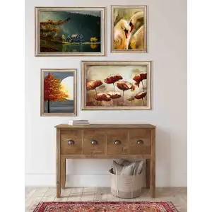4 Parça Eskitme Çerçeveli Ahşap Tablo Seti, Ev Dekoru