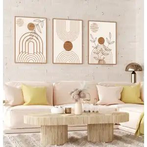 Bestablo 3 Parça Çerçeveli Brown Boho Ahşap Tablo Seti Bestablo