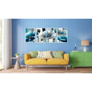 Bestablo 3 Parça Çerçeveli Dekoratif Çiçekler Ahşap Tablo Seti, Ev Dekoru Bestablo