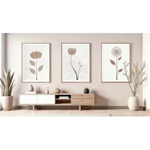 Bestablo 3 Parça Çerçeveli Dekoratif Çiçekler Ahşap Tablo Seti, Ev Dekoru Bestablo