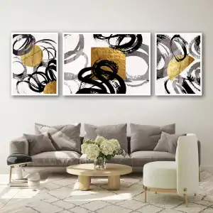 Bestablo 3 Parça Çerçeveli Dekoratif Soyut Ahşap Tablo Seti Bestablo