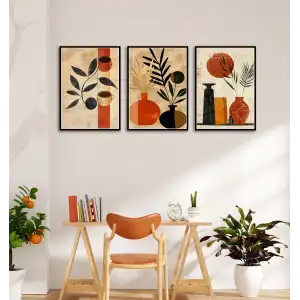 Bestablo 3 Parça Çerçeveli Vazolar Boho Ahşap Tablo Seti, Ev Dekoru Bestablo