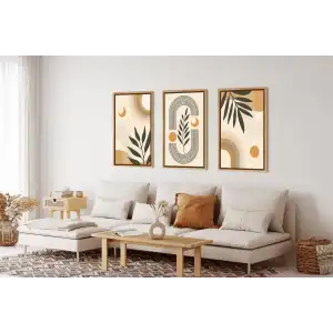 Bestablo 3 Parça Doğal Ahşap Çerçeveli Bohem Tablo Seti, Ev Dekoru Bestablo