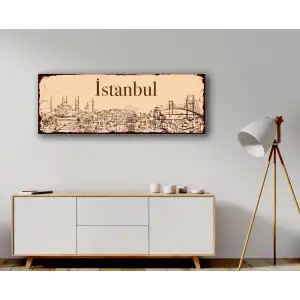 Bestablo İstanbul Yazılı Panaromik Manzara Kanvas Tablo, Ev Dekoru, Bestablo