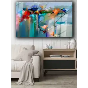 Bestablo Soyut Ağaç Ve Kuş Cam Tablo Bestablo